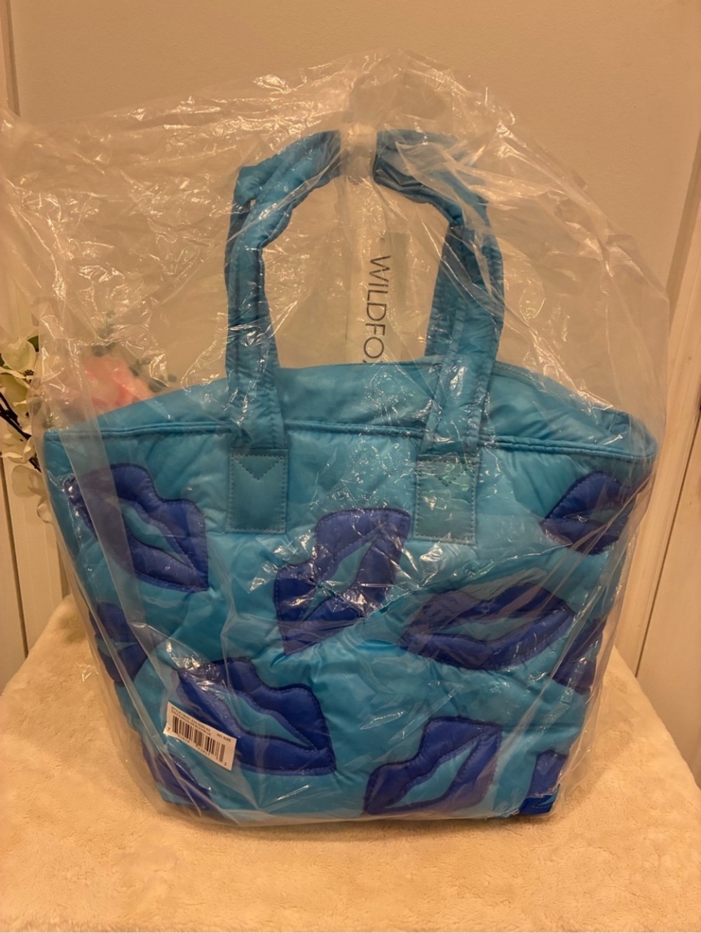 Wildfox Blue Quilted Tote with Royal Blue Lip Appliqués - Picture 3 of 5